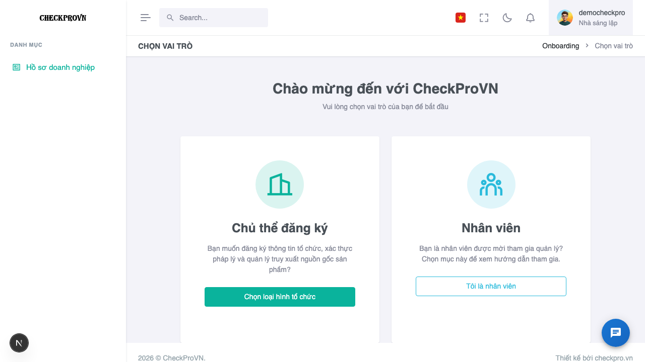 Chọn vai trò Onboarding